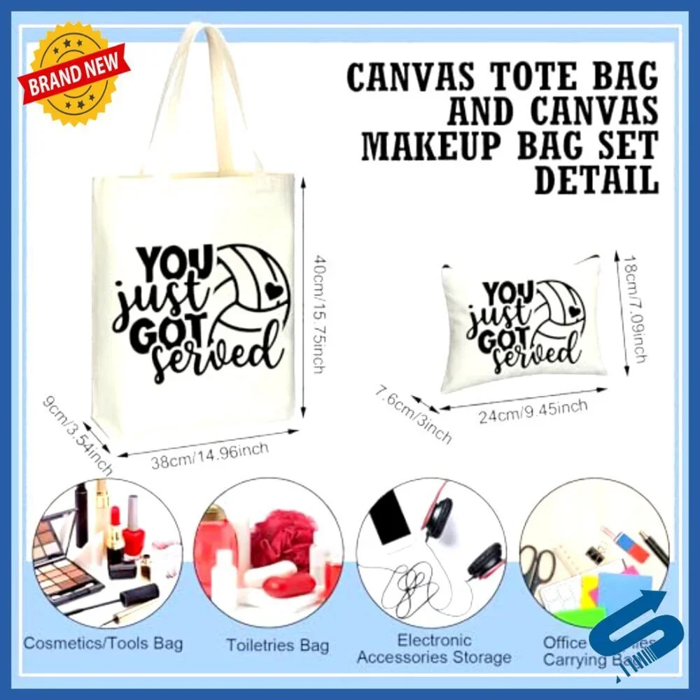 Volleyball Themed Canvas Tote and Makeup Bag Set Sports Team Gifts